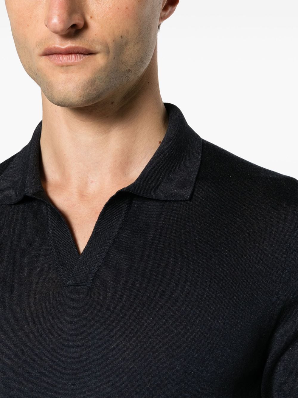 Shop Tagliatore Fine-knit Silk Polo Shirt In Blue