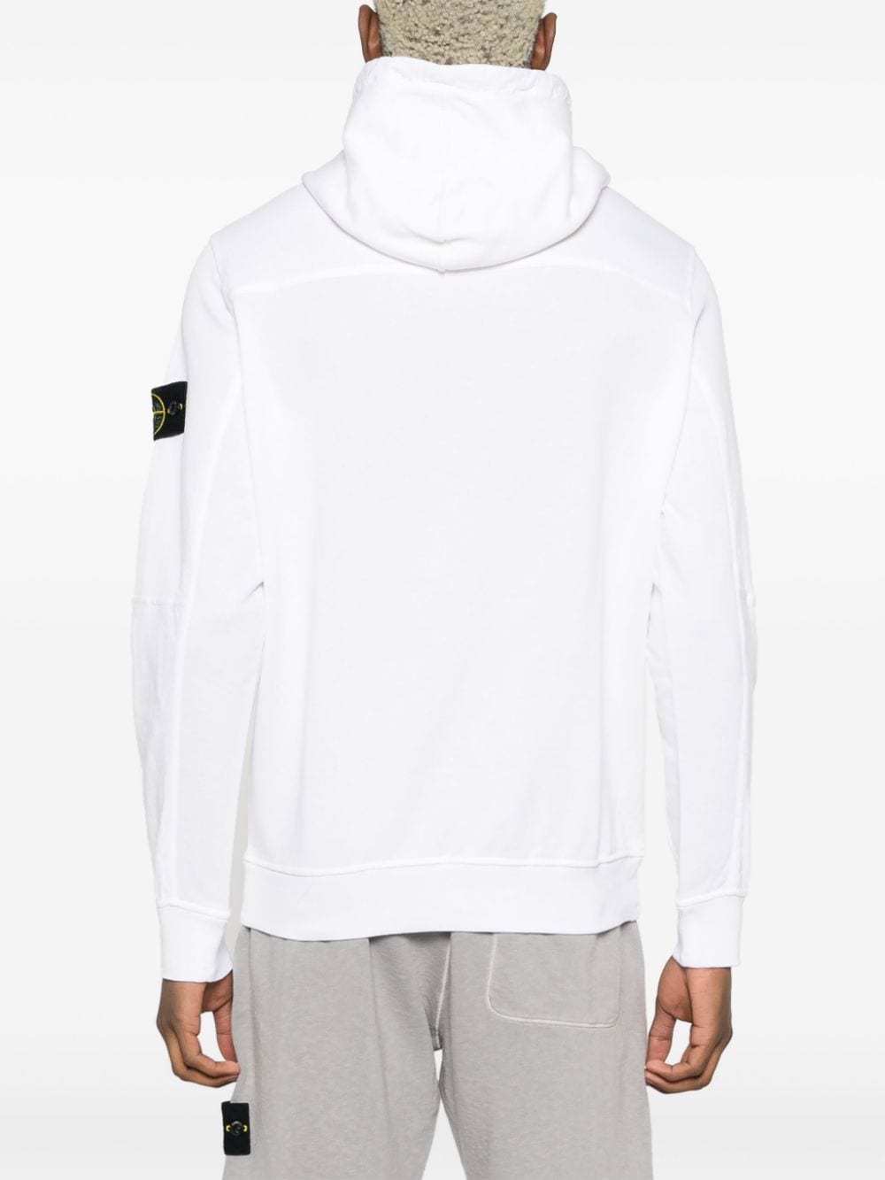 Shop Stone Island Compass-badge Cotton Hoodie In White