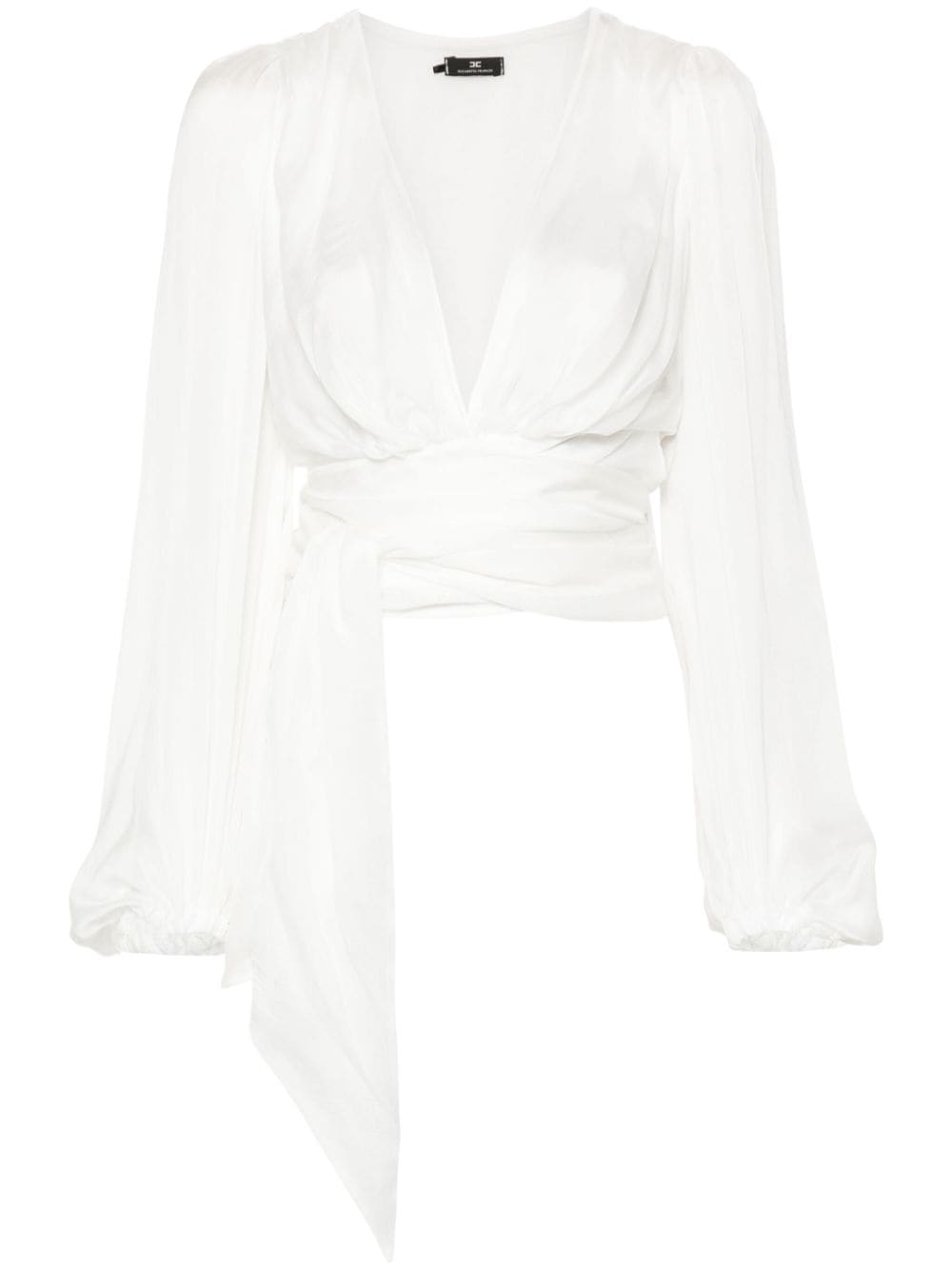 Shop Elisabetta Franchi Sheer Silk Wrap Blouse In White
