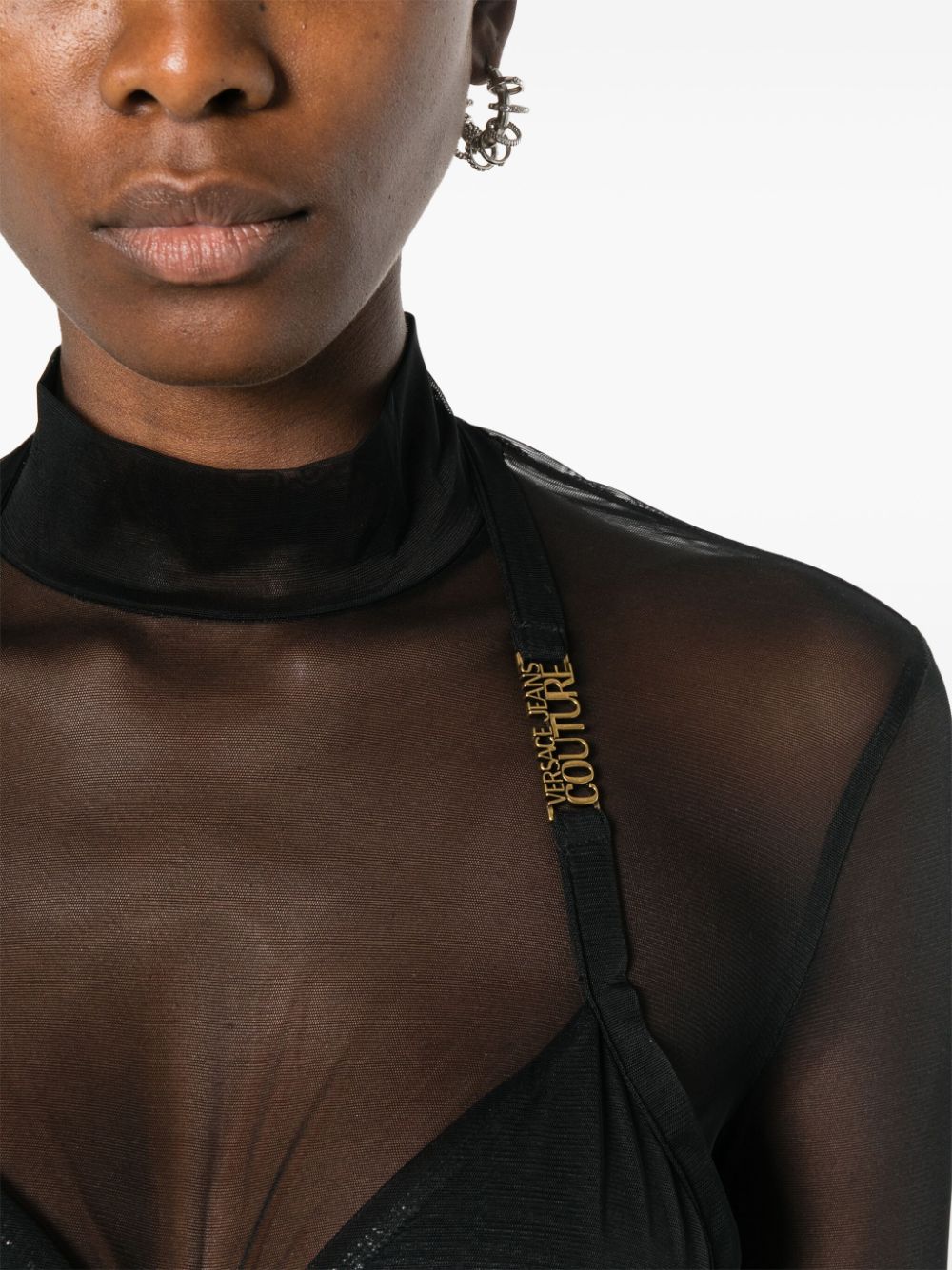 Versace Jeans Couture Gesmockte mesh midi-jurk Zwart