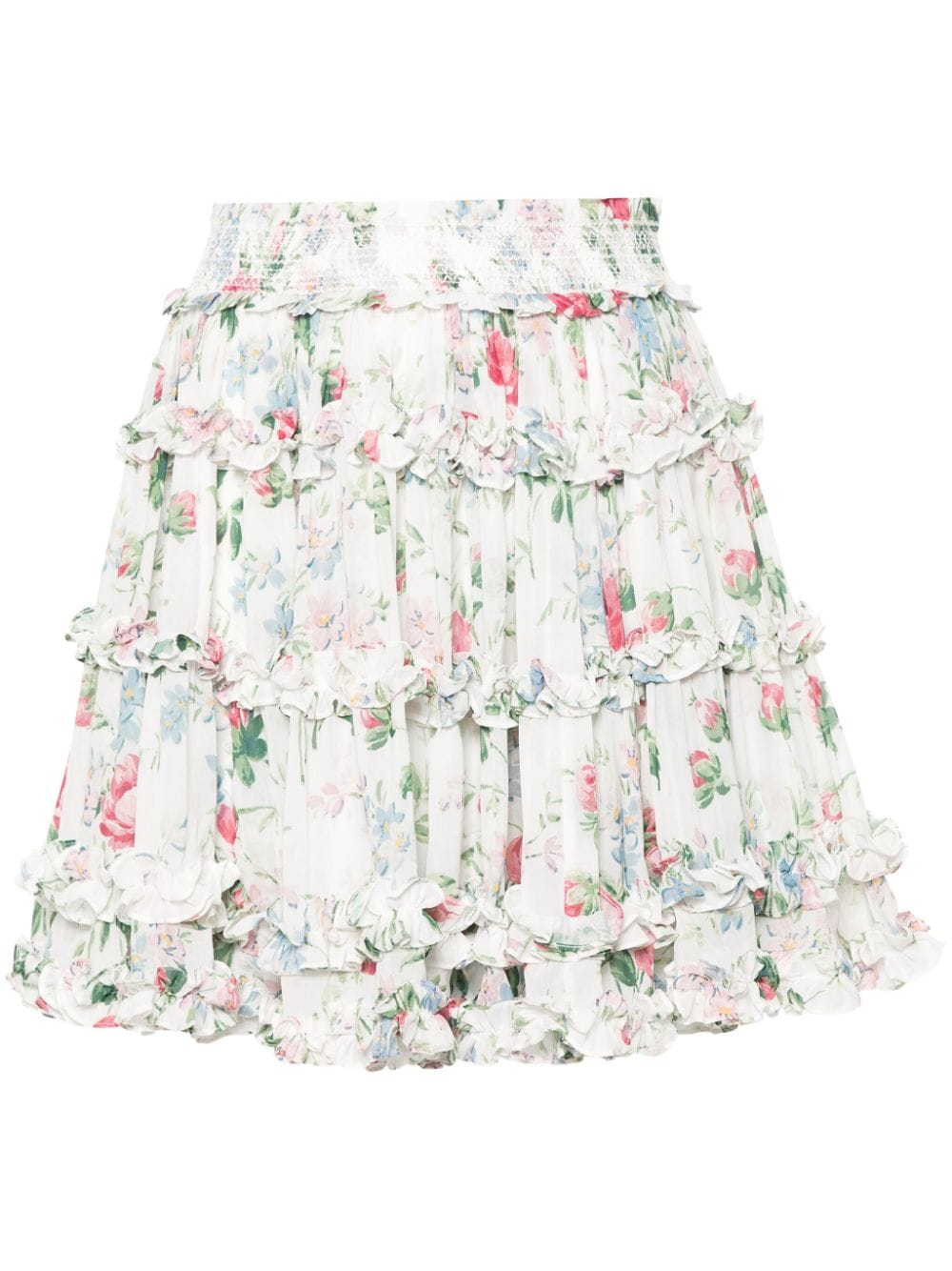 Needle & Thread Floral Ruffled Mini Skirt In White