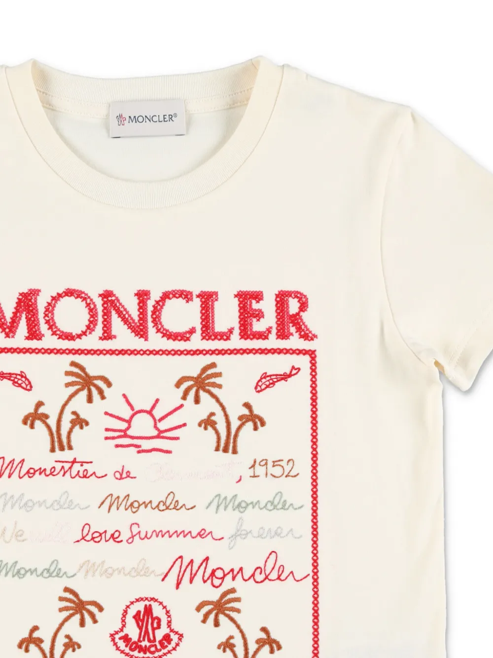 Moncler Enfant T-shirt met geborduurd logo Beige