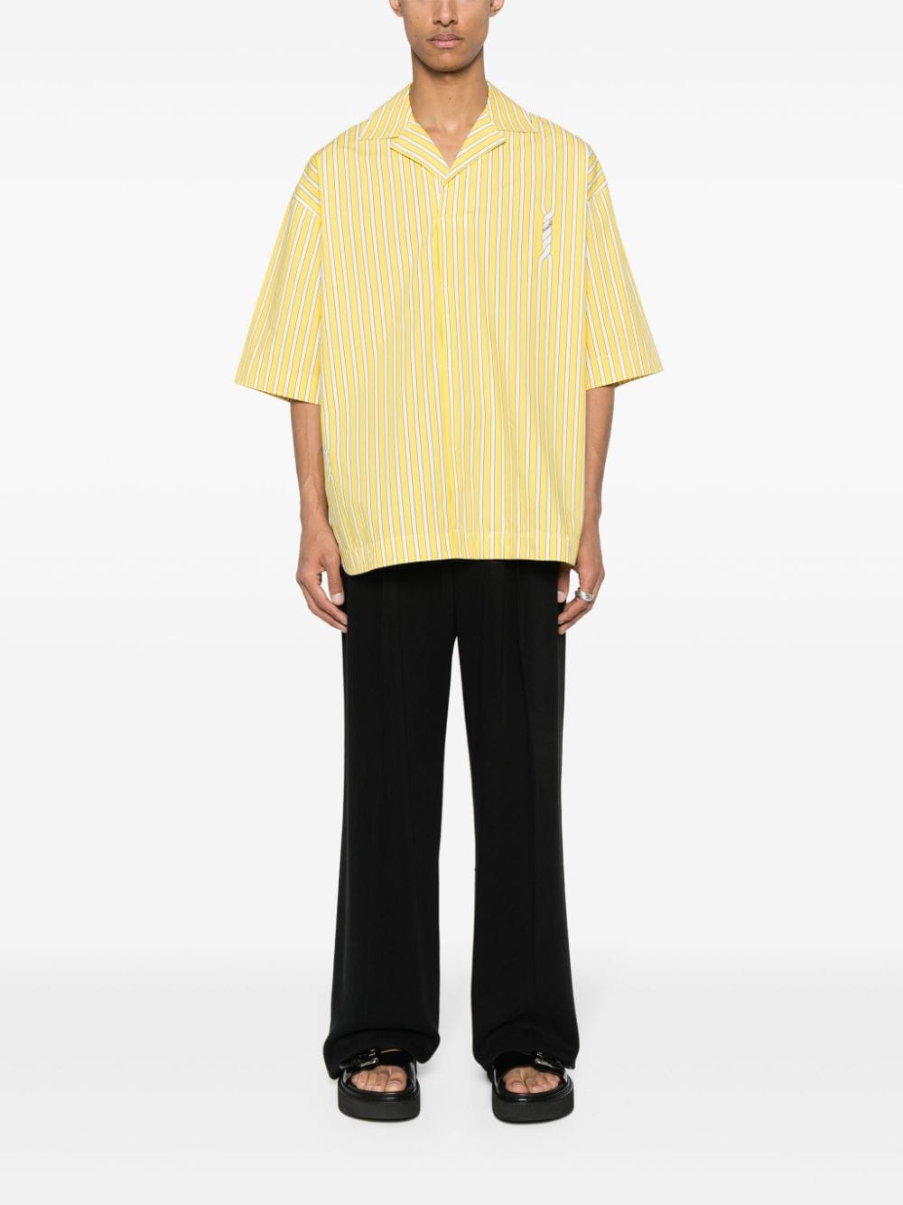 Shop Jacquemus Striped Polo Cotton Shirt In Yellow