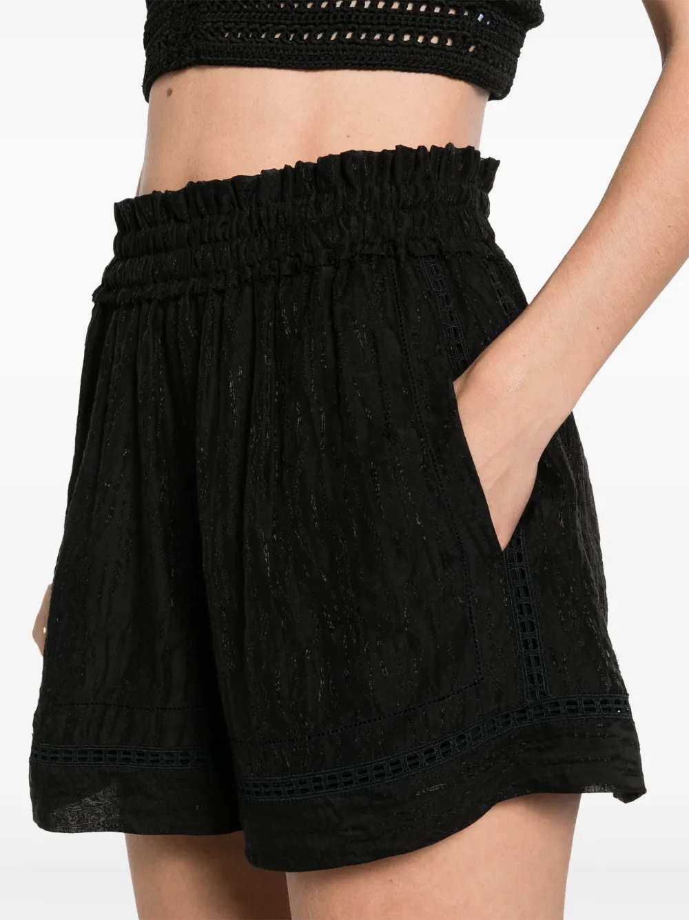 Shop Iro Davinia Pattern-jacquard Shorts In Black