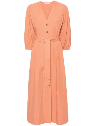 TWINSET Belted Flared Midi Dress | Orange | FARFETCH