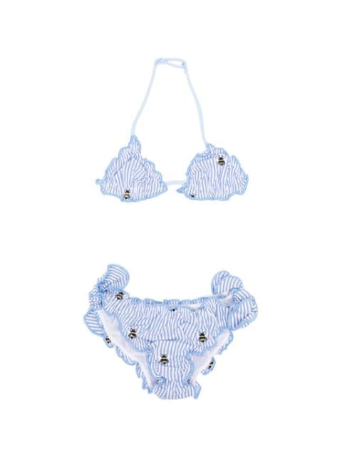 bee-embroidered cotton bikini