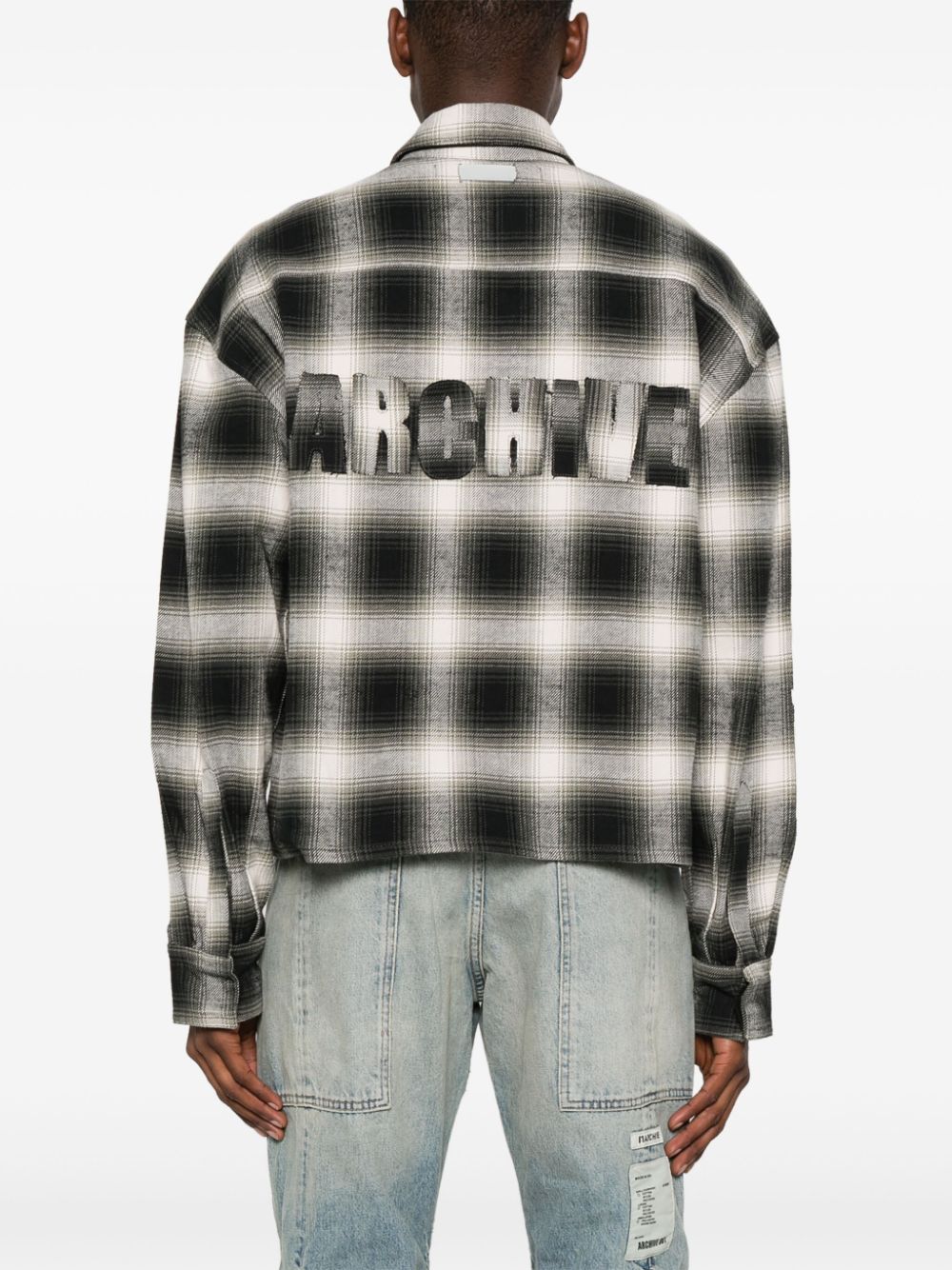 Shop B1archive Logo-patch Plaid Shirt In Grey