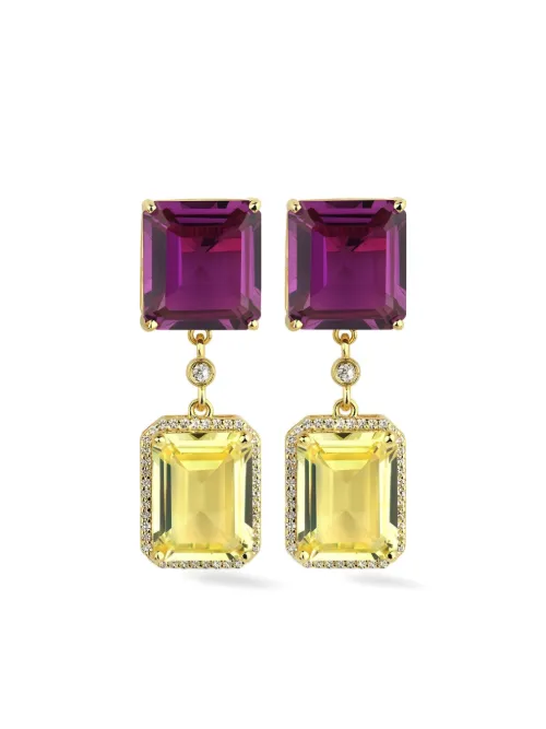 Boucles d'oreilles pendantes Daiquiri en or 9ct serties de saphirs et pavées de diamants - Lark & Berry - Modalova
