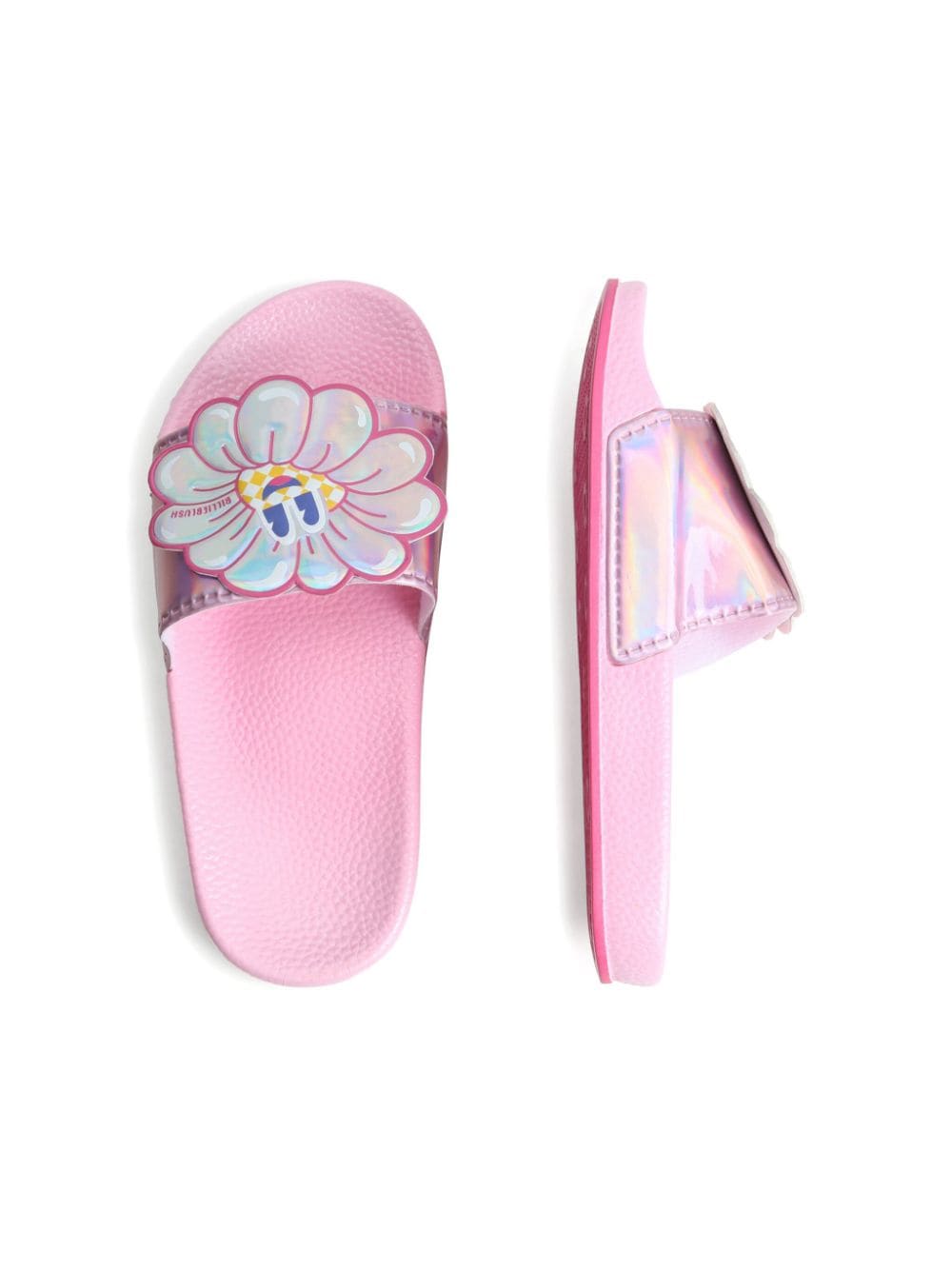 Shop Billieblush Floral-appliqué Iridescent-finish Slides In Pink