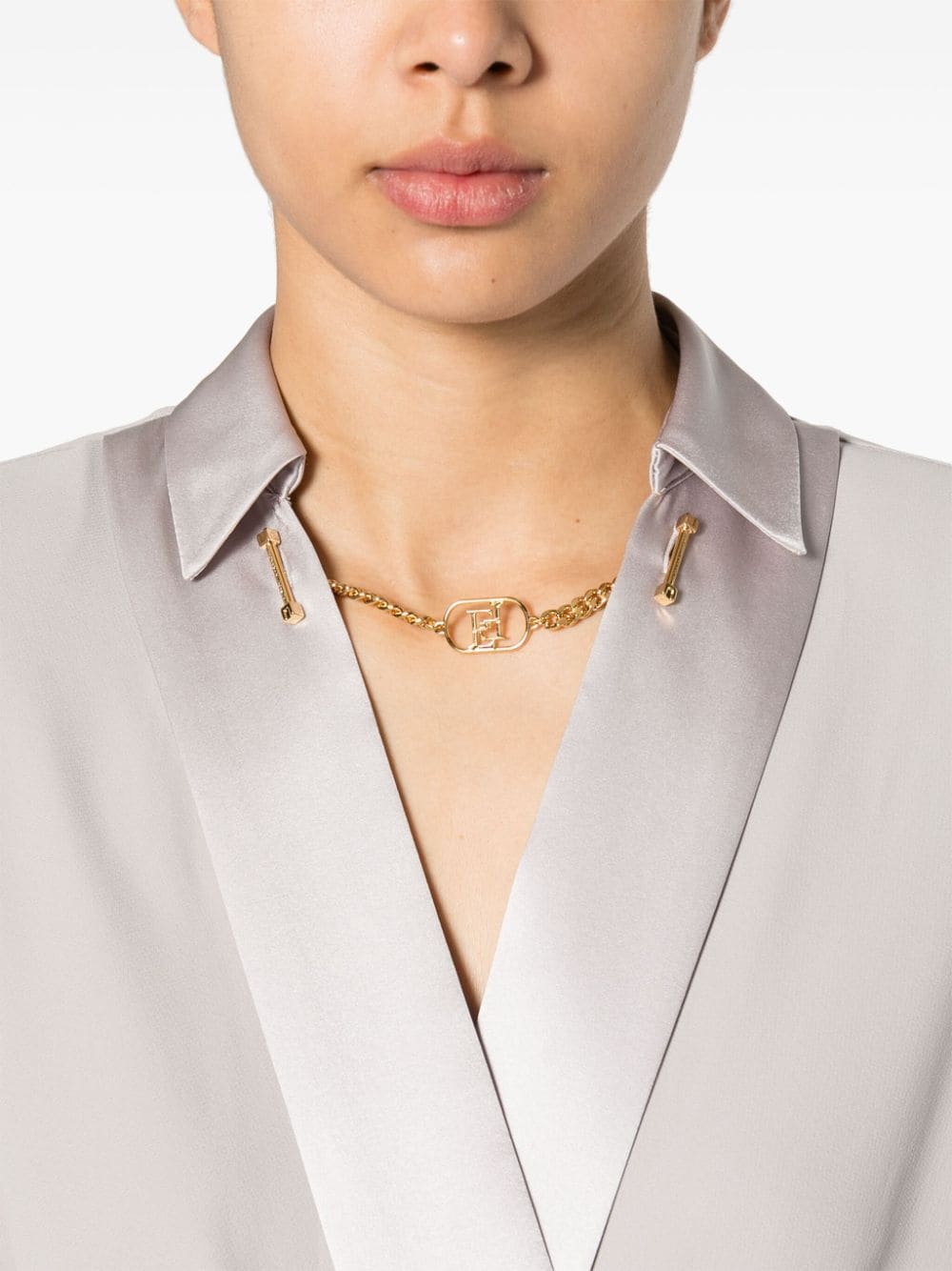 Shop Elisabetta Franchi Crepe V-neck Bodysuit In Grey