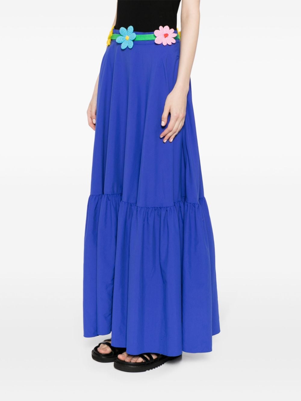 Shop Mira Mikati Floral-appliqué Maxi Skirt In Blue