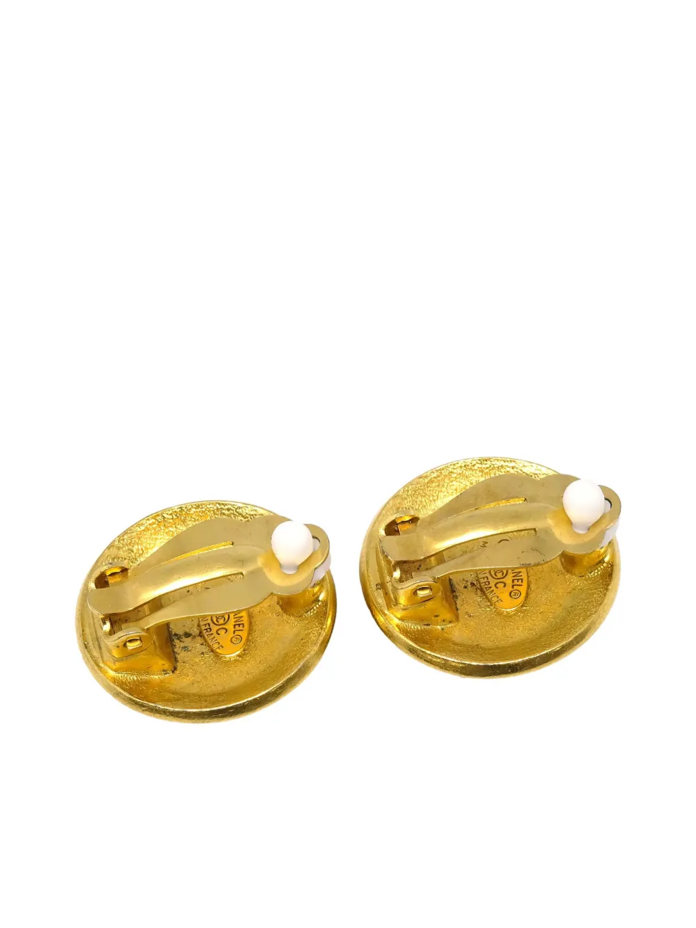 Pre-owned Chanel 1996 Cc-embossed Clip-on Earrings In Gold
