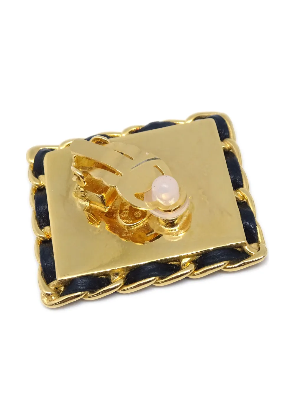 Pre-owned Chanel 1980-1990 Leather-trimmed Cc Clip-on Earrings In Gold
