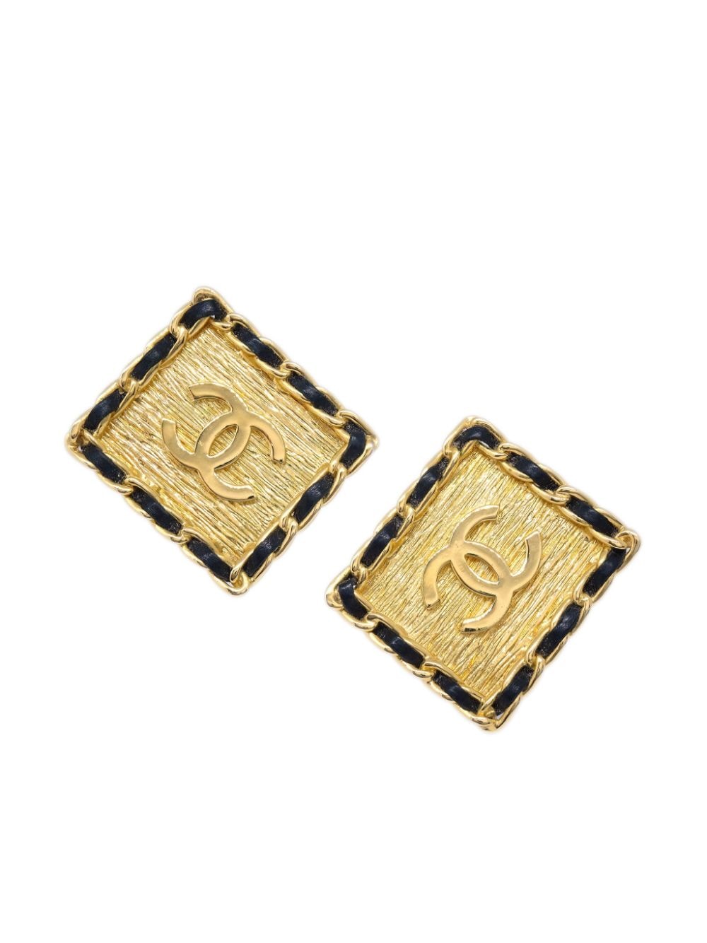 Pre-owned Chanel 1980-1990 Leather-trimmed Cc Clip-on Earrings In Gold