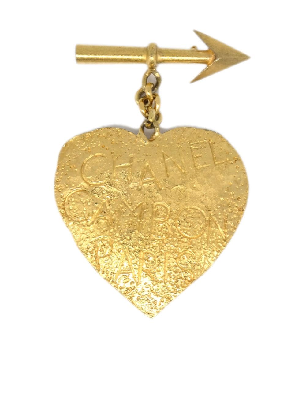 Pre-owned Chanel 1993 Bow And Arrow Heart Brooch In Gold