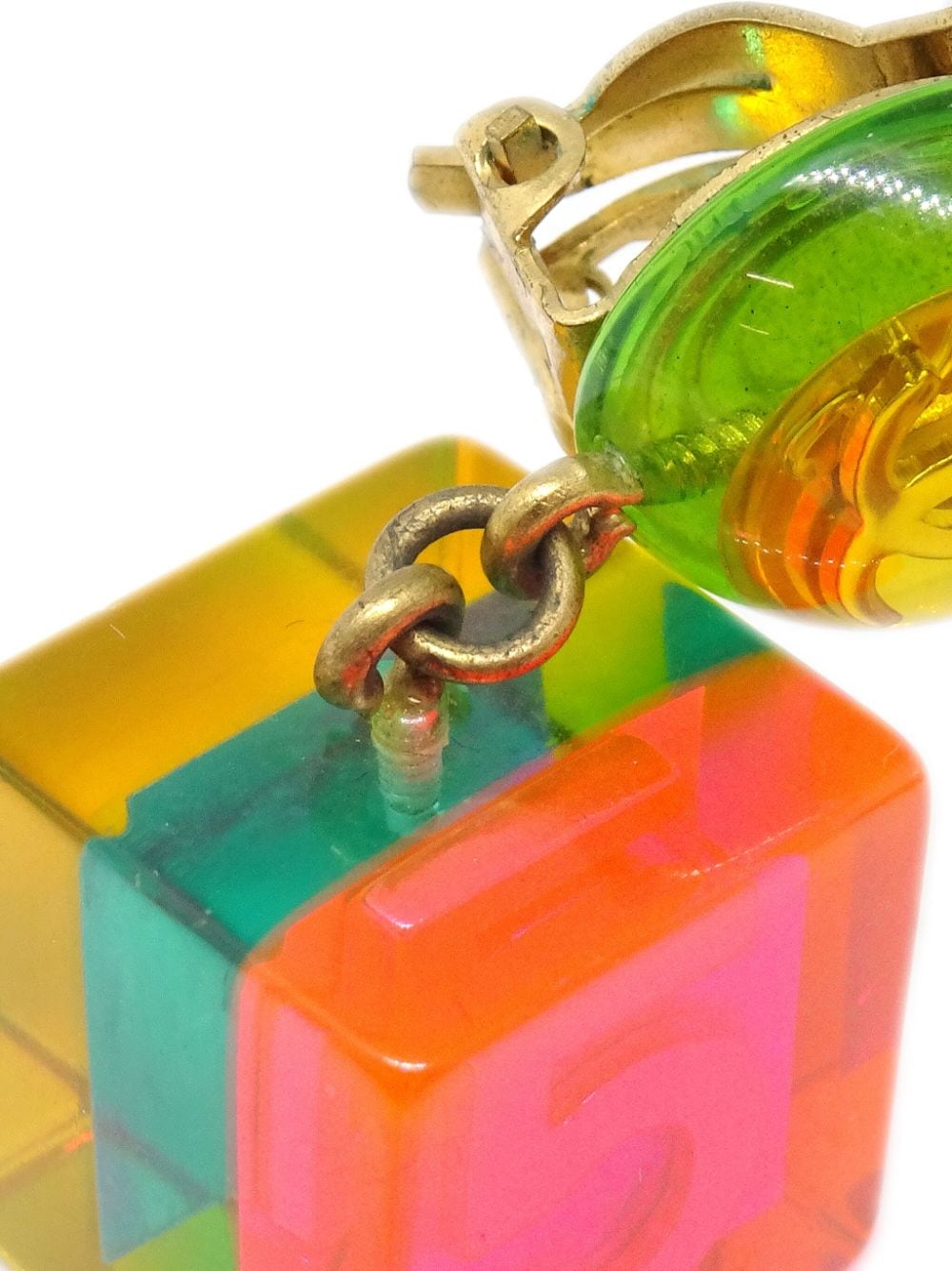 Pre-owned Chanel Cube Number 5 夹扣式耳环（1997年典藏款） In Yellow