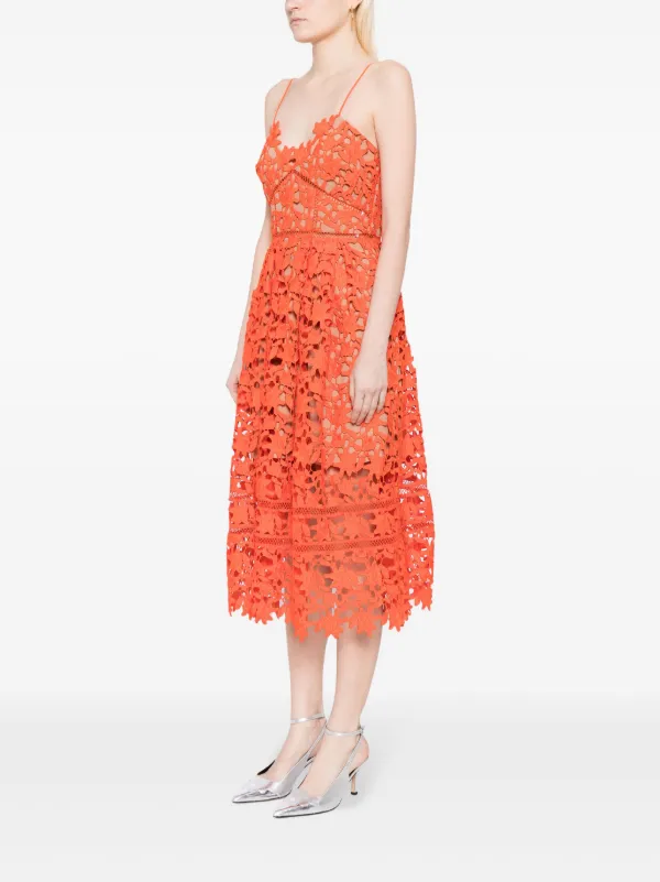 Self Portrait Azaelea floral lace Midi Dress Orange FARFETCH ID