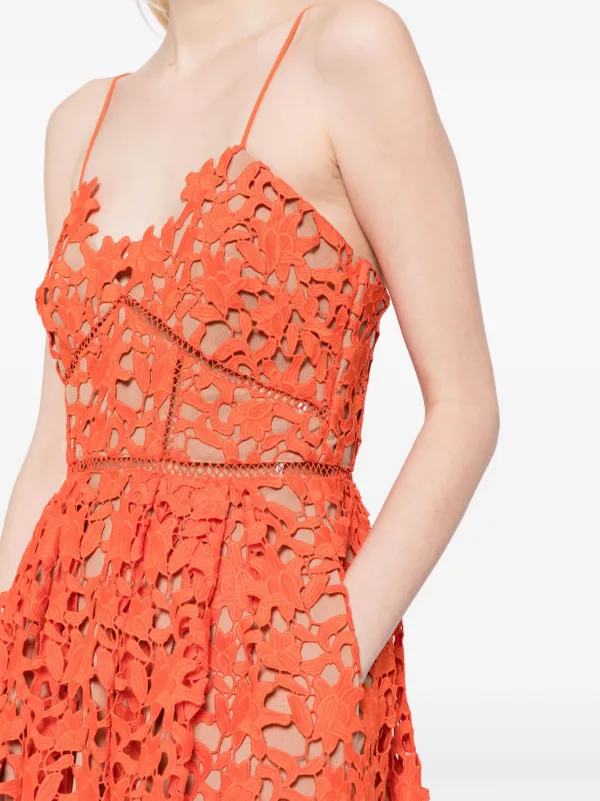 Self Portrait Azaelea floral lace Midi Dress Orange FARFETCH HK