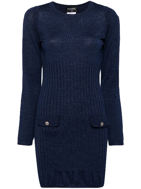 CHANEL 2000 logo-buttons ribbed-knit dress Women