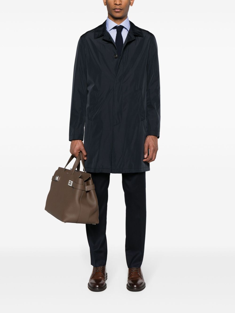 Shop Corneliani Spread-collar Buttoned Raincoat In 蓝色