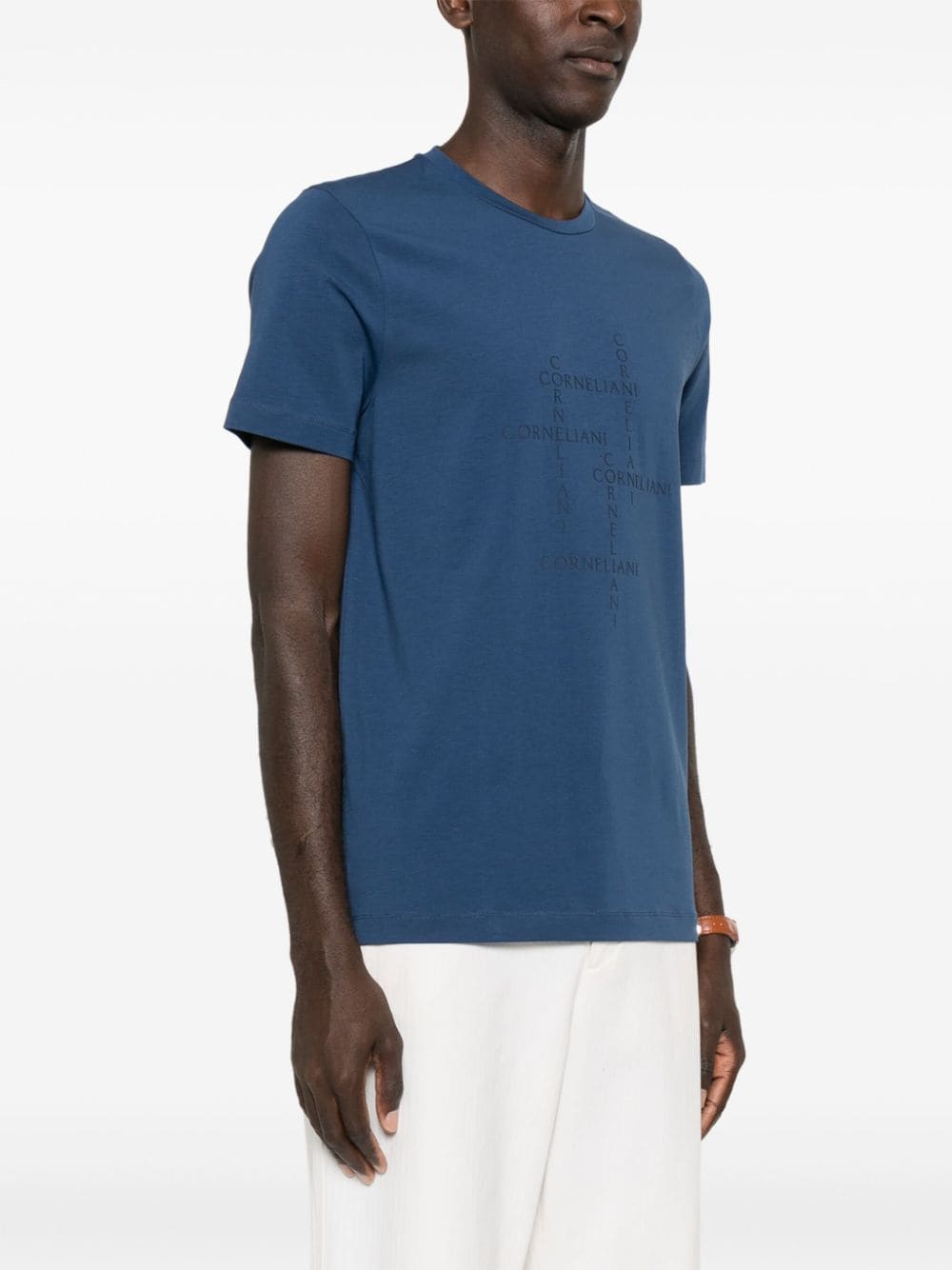 Shop Corneliani Logo-appliqué T-shirt In Blue