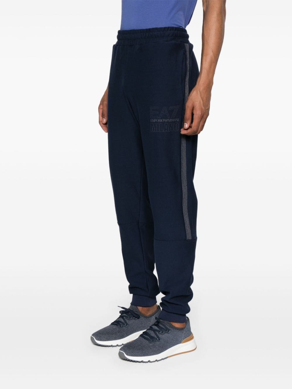 Shop Ea7 Logo-print Cotton Track Pants In Blue