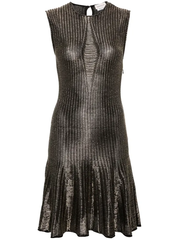 alexander mcqueen metallic mesh knit dress Alexander McQueen 2019 Metallic Mesh Knit Dress - Black Dresses, Clothing - ALE64109