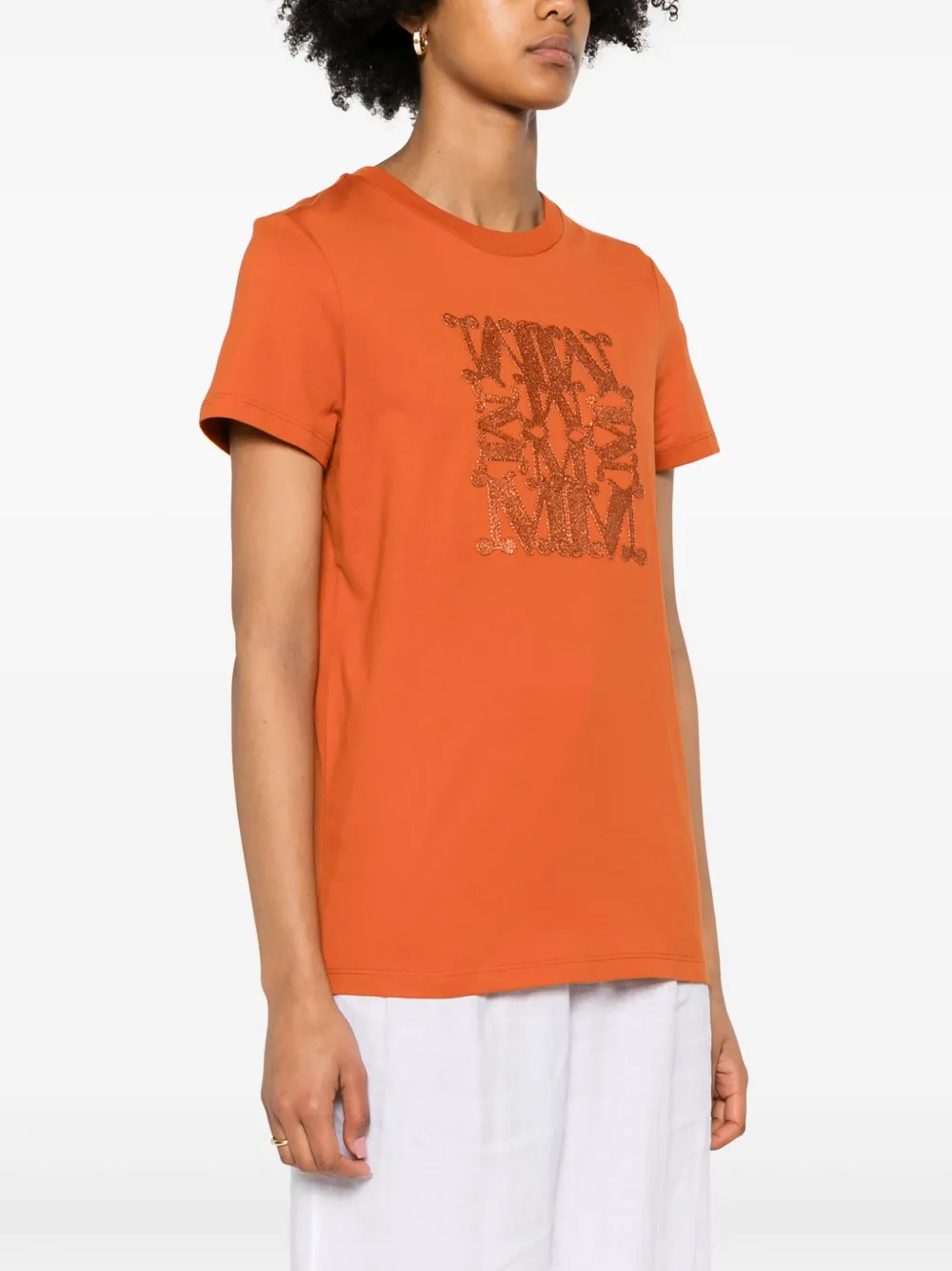 Shop Max Mara Taverna Logo-appliqué T-shirt In Orange