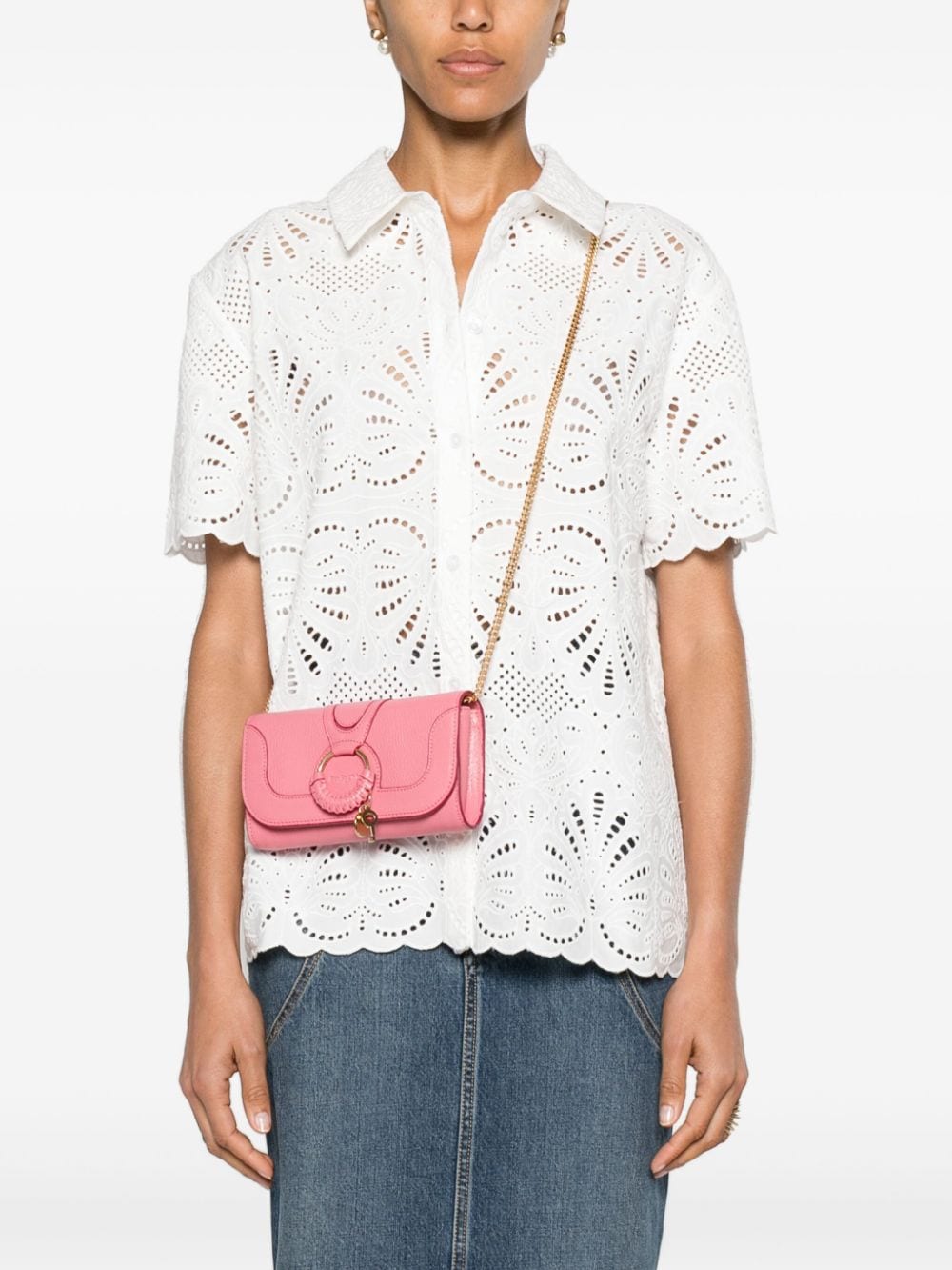 Shop See By Chloé Hana Leather Chain Wallet In Pink