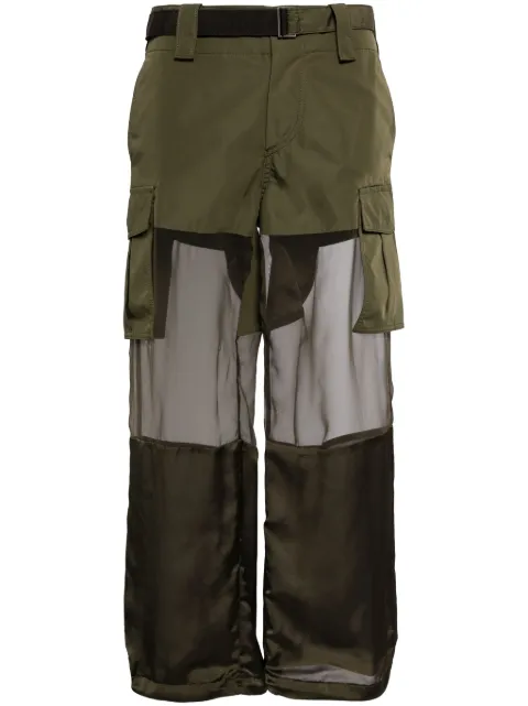 sacai pantalones cargo con paneles traslúcidos