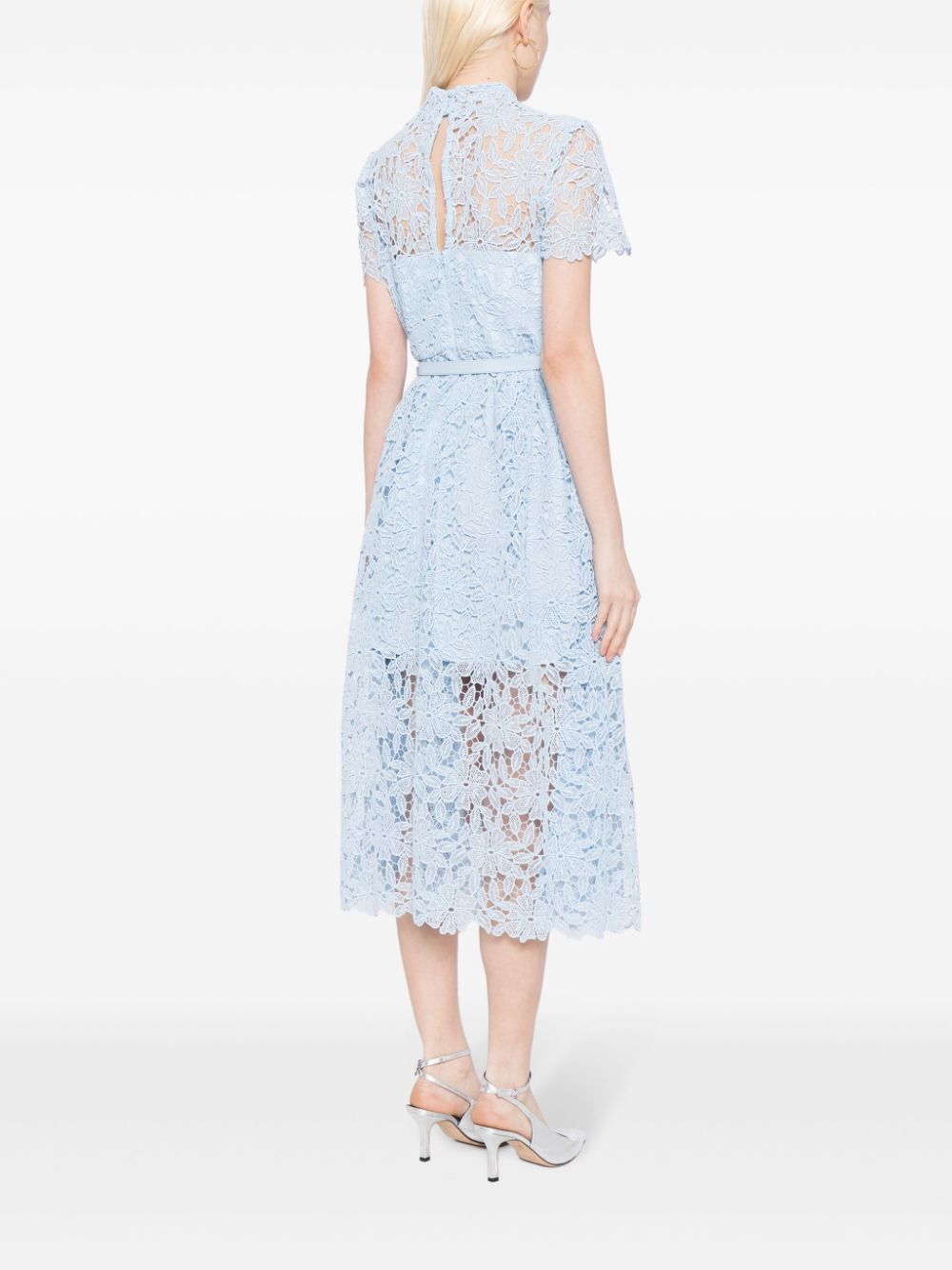 Shop Self-portrait Floral-lace Midi Dress In Blue