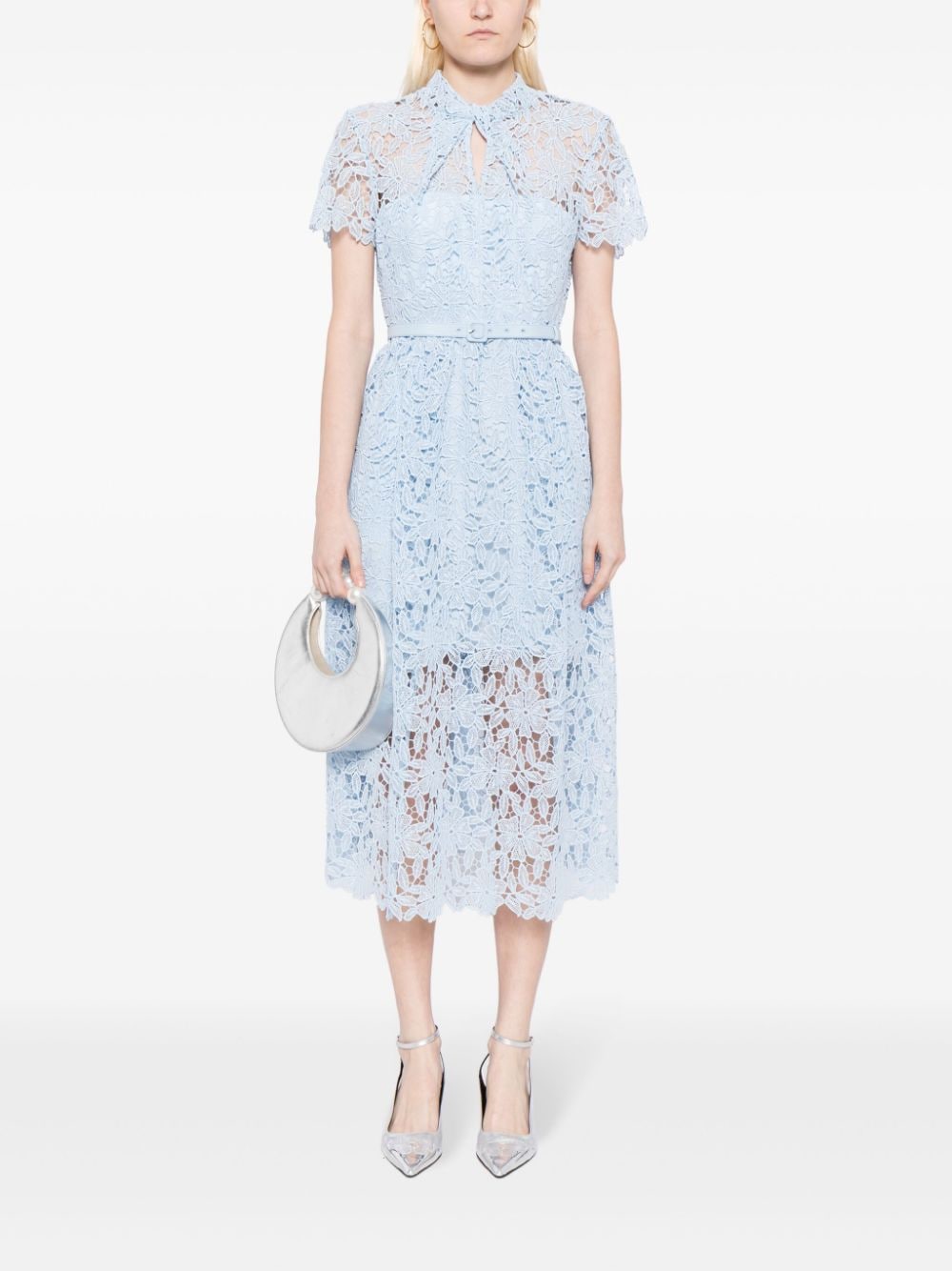 Shop Self-portrait Floral-lace Midi Dress In Blue