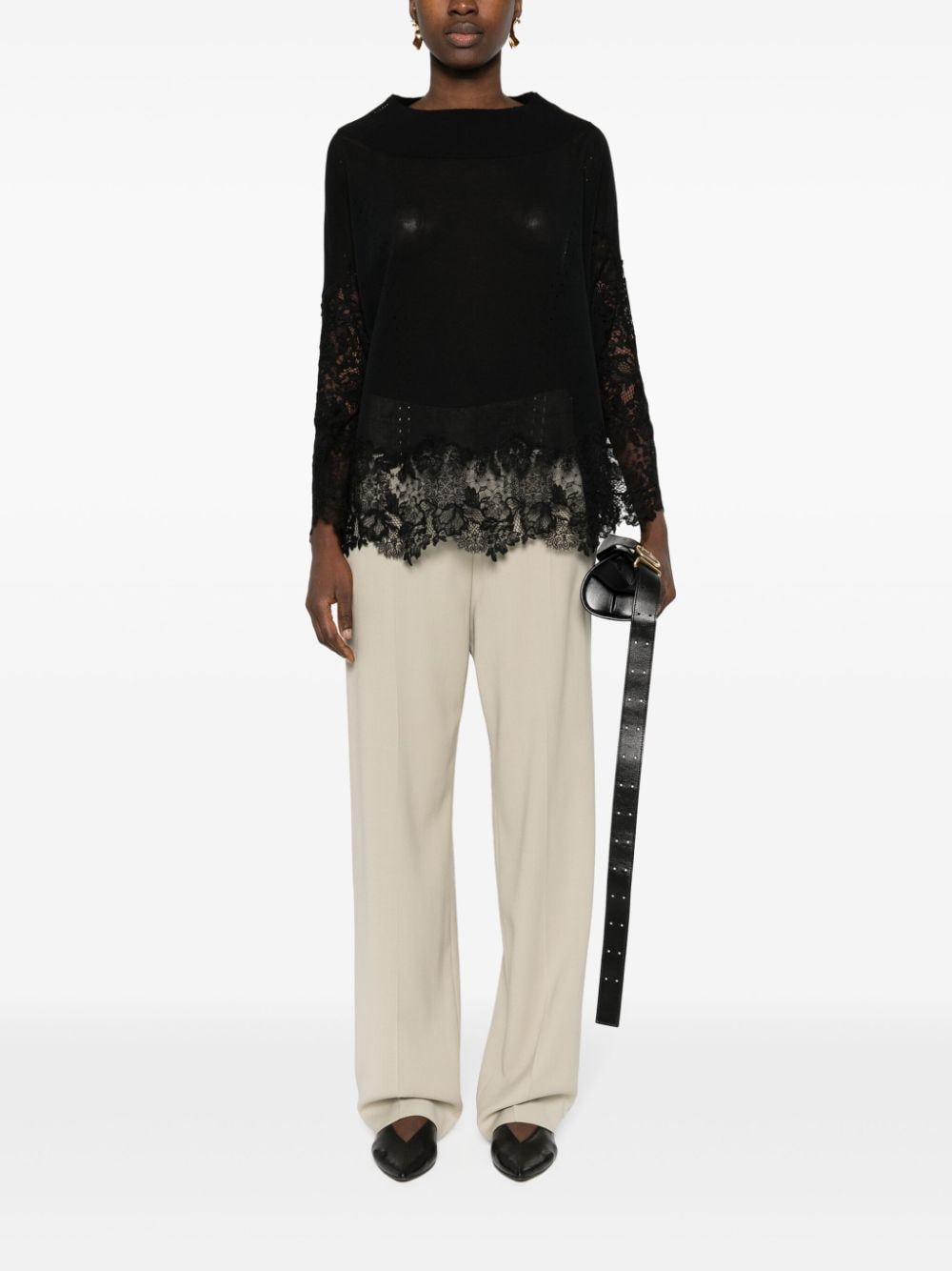 Shop Ermanno Scervino Lace Knitted Top In Black