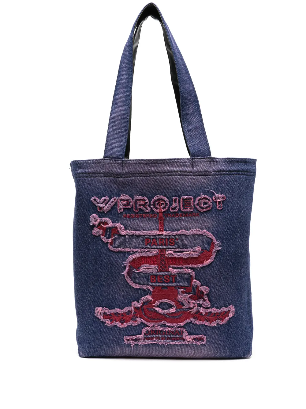 Y Project Embroidered Denim Tote Bag Blue FARFETCH AE