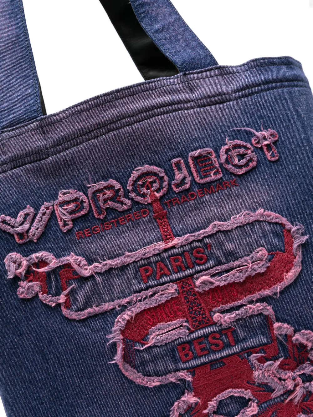 Shop Y/project Embroidered Denim Tote Bag In Blue