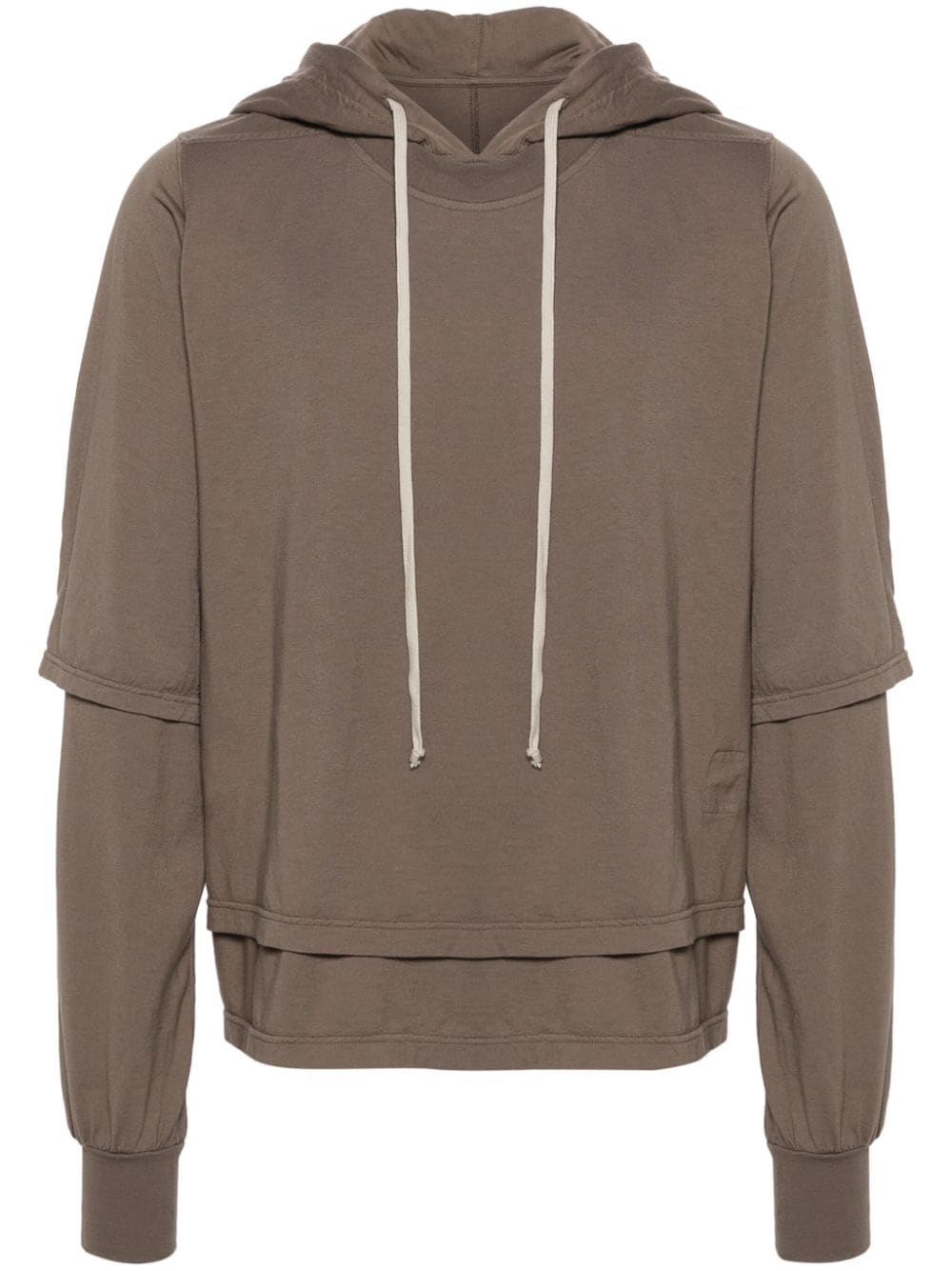 Rick Owens Drkshdw Layered Cotton Hoodie In Brown