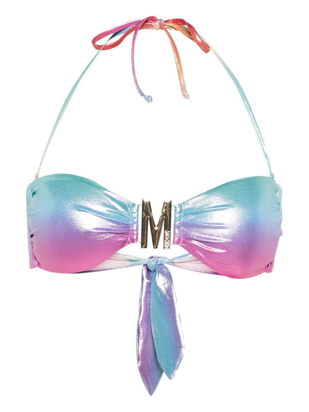 Moschino Metallic bikinitop met logoplakkaat Blauw