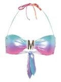Moschino logo-plaque metallic bikini top - Blue