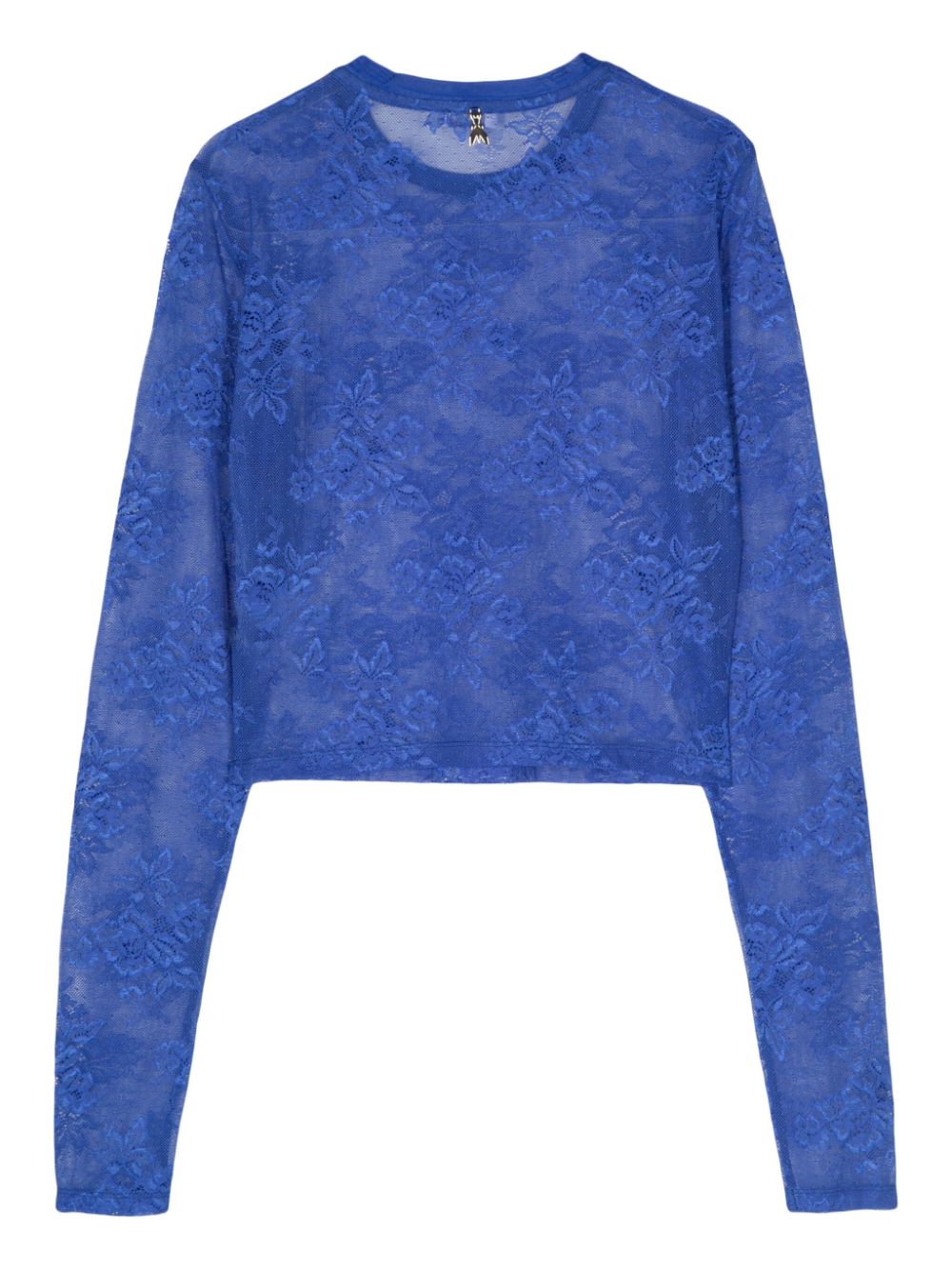 Shop Patrizia Pepe Floral-lace Sheer Crop Top In Blue