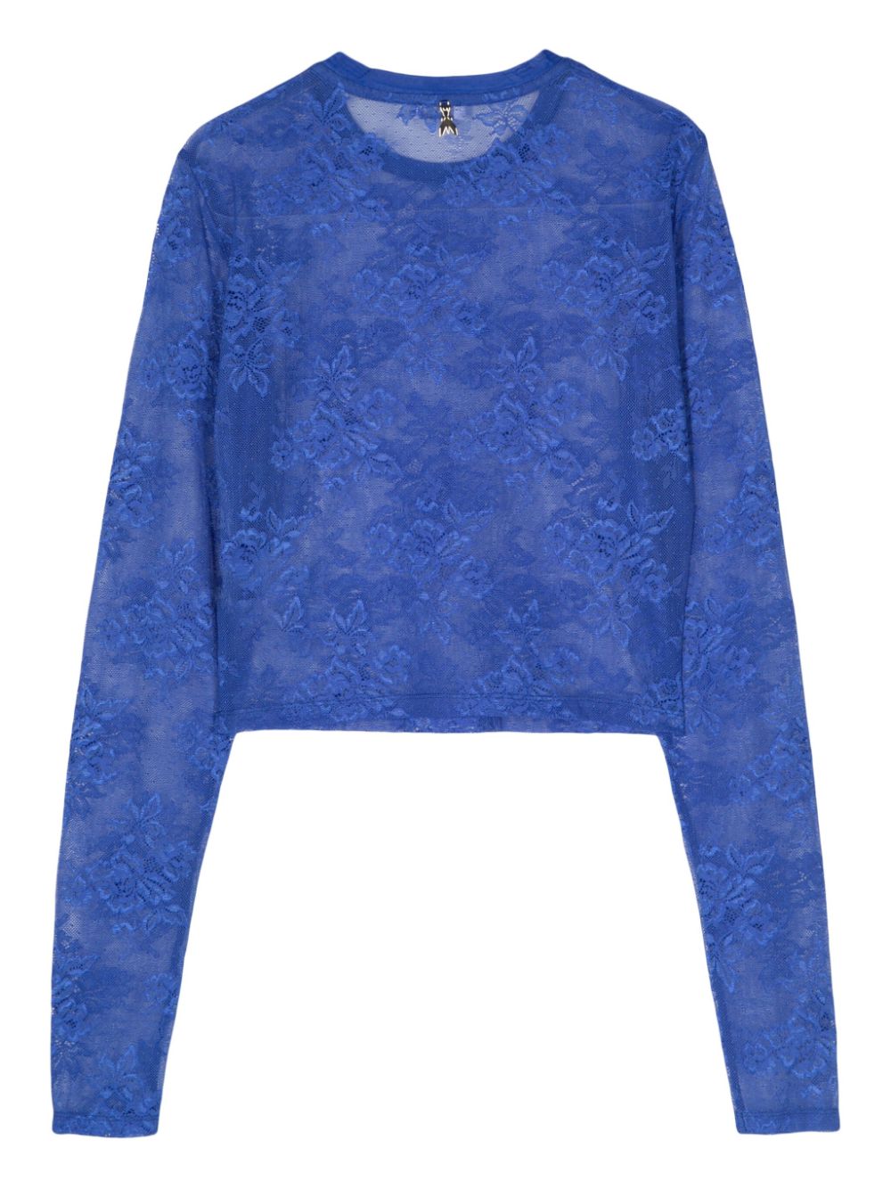 Patrizia Pepe floral-lace sheer crop top - Blauw