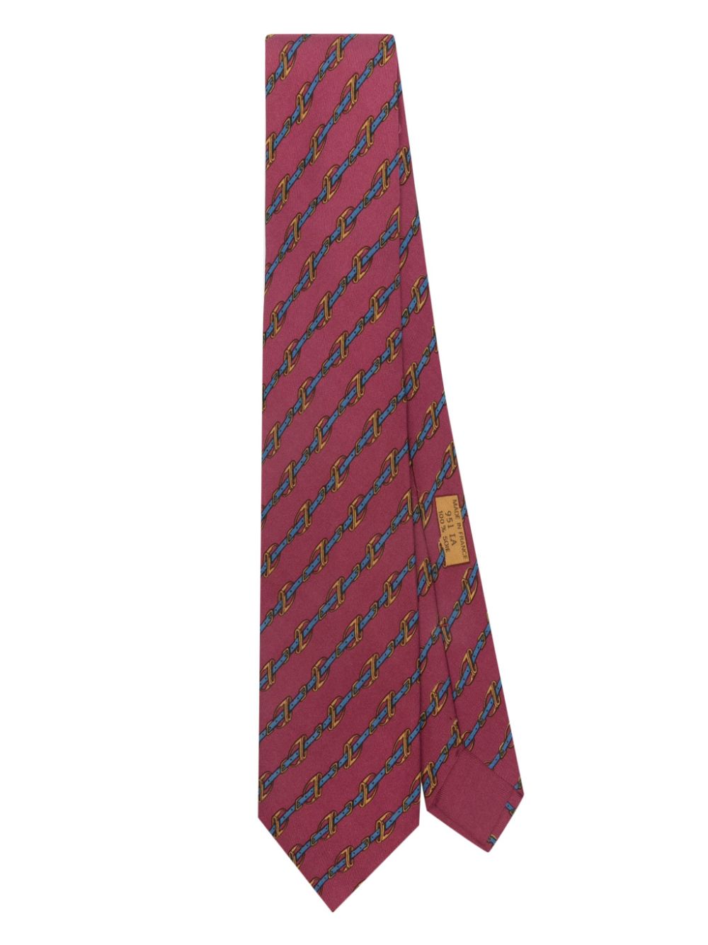 Pre-owned Hermes 2000s Harness Print Silk Tie In Red