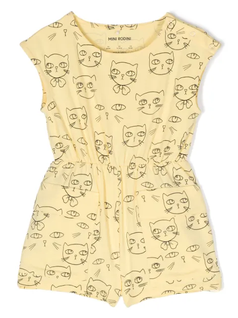 Mini Rodini cats-print cotton playsuit