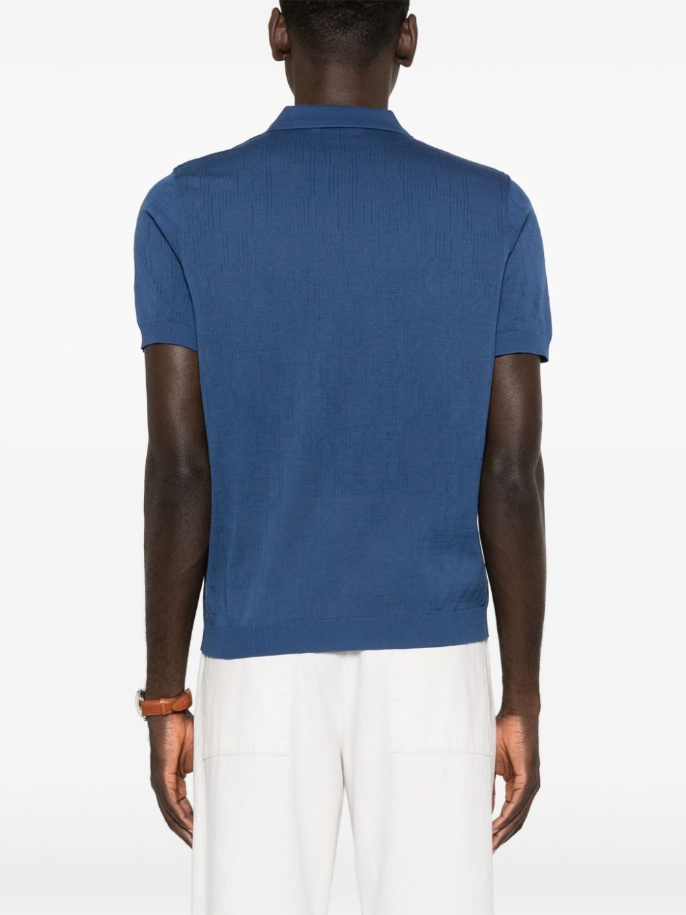 Shop Corneliani Patterned-jacquard Polo Shirt In Blue