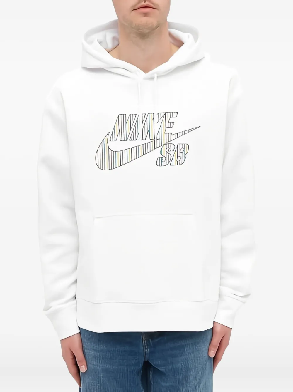 Nike Striped-logo Hoodie In White