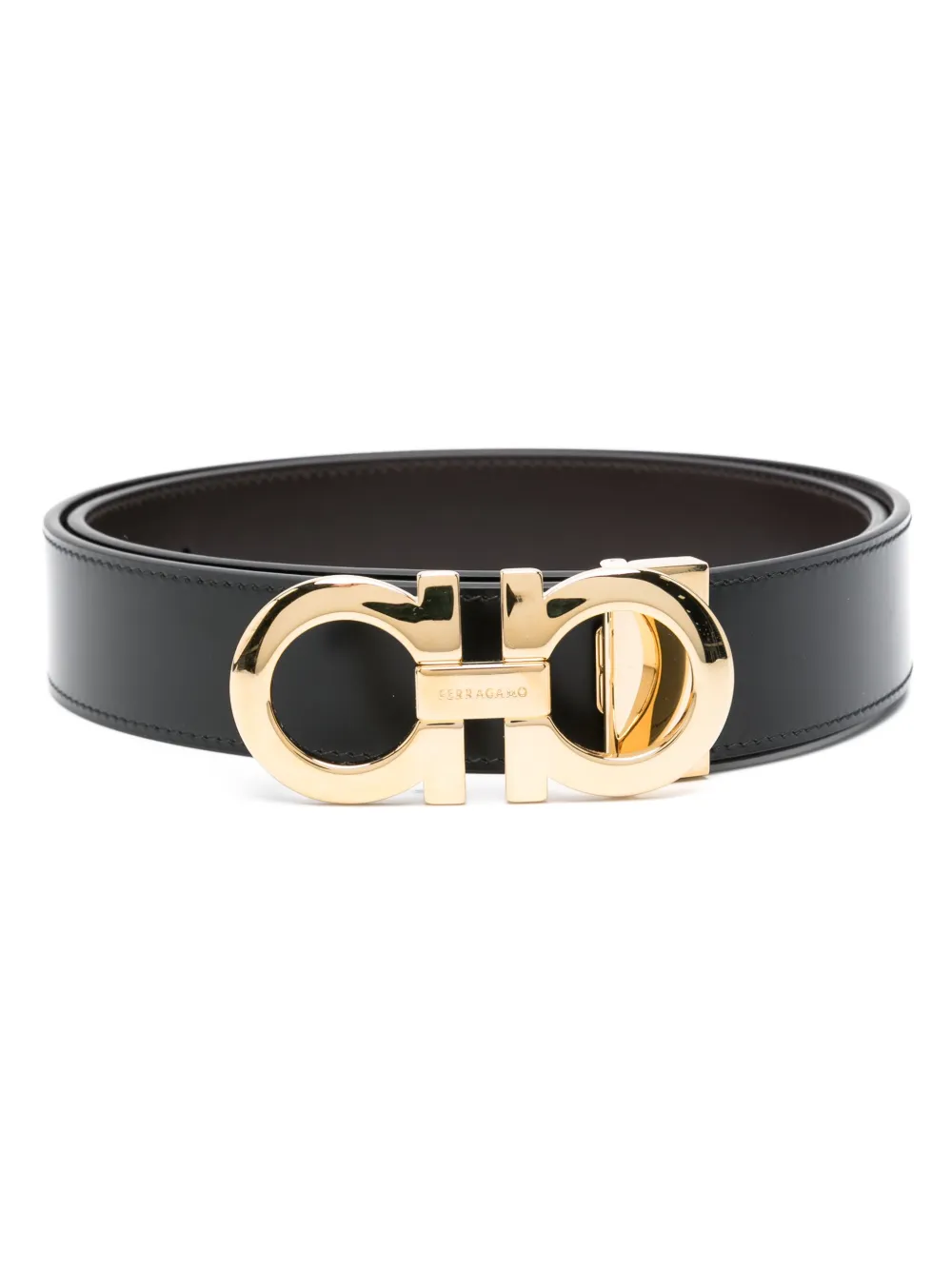 Gancini-buckle leather belt