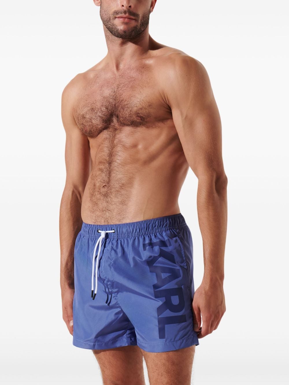 Shop Karl Lagerfeld Logo-print Swim Shorts In Blue