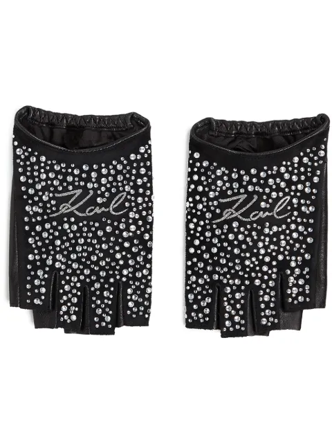 Karl Lagerfeld Signature embellished fingerless gloves