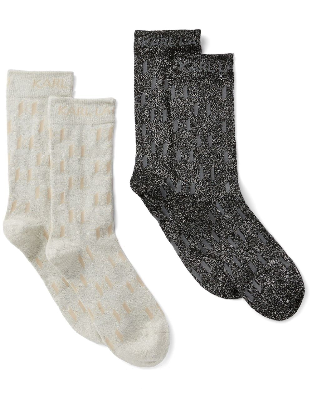 Karl Lagerfeld Twee paar sokken met monogram-jacquard Wit