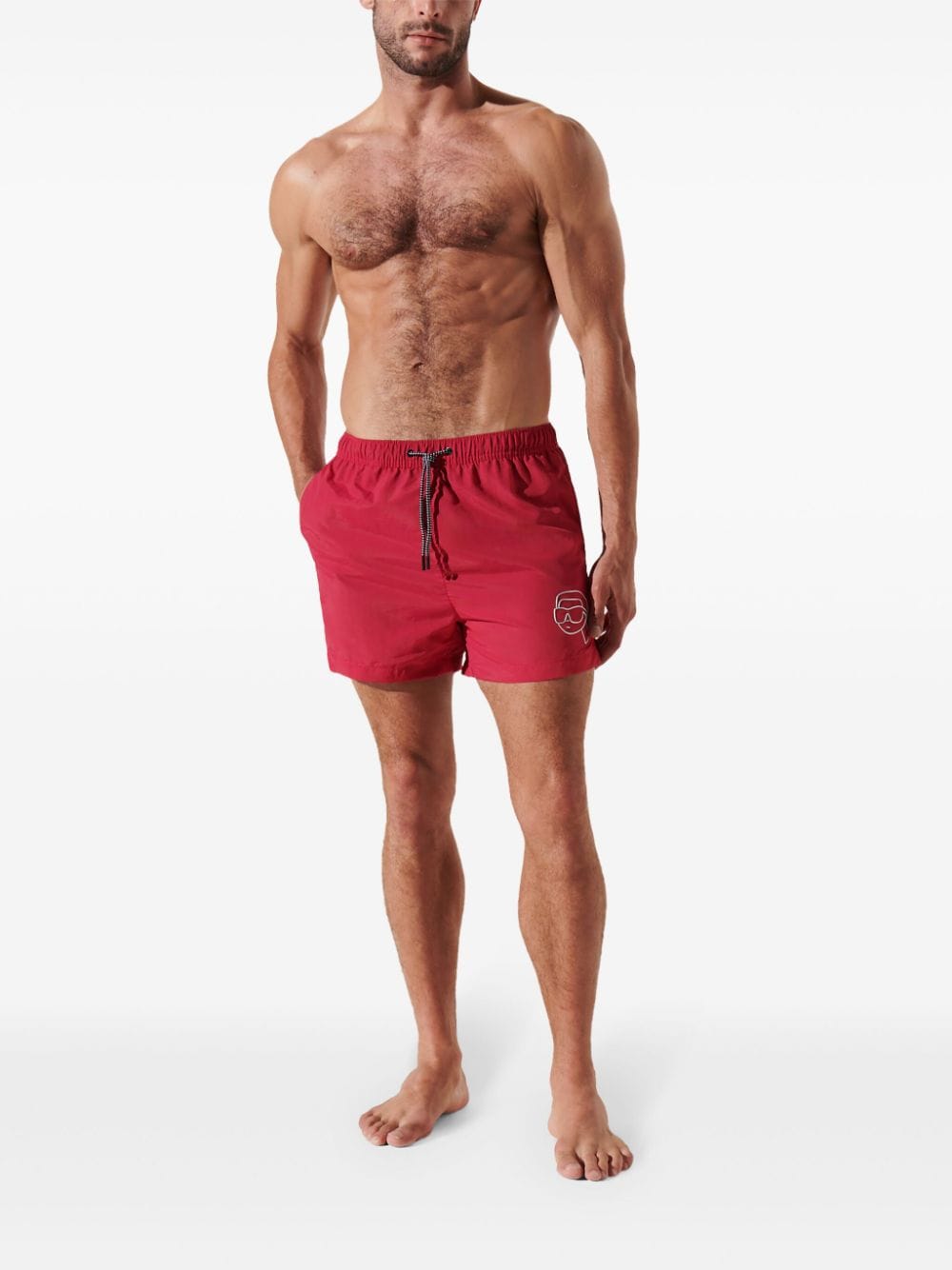 Shop Karl Lagerfeld Ikonik Swim Shorts In Red