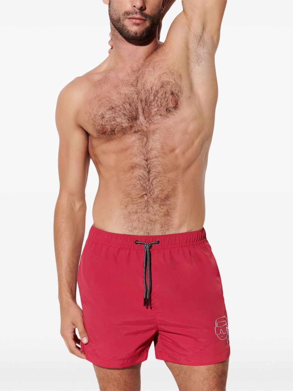 Shop Karl Lagerfeld Ikonik Swim Shorts In Red